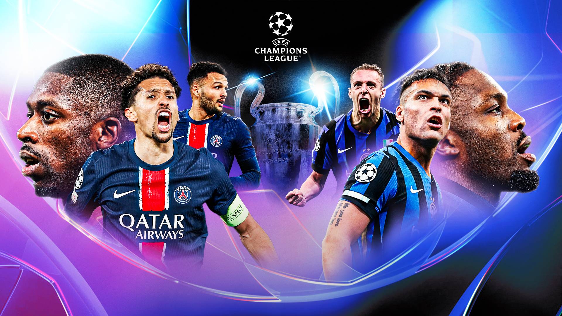 Affiche de la finale de la Ligue des champions qui opposera ce samedi le PSG et l'Inter Milan.