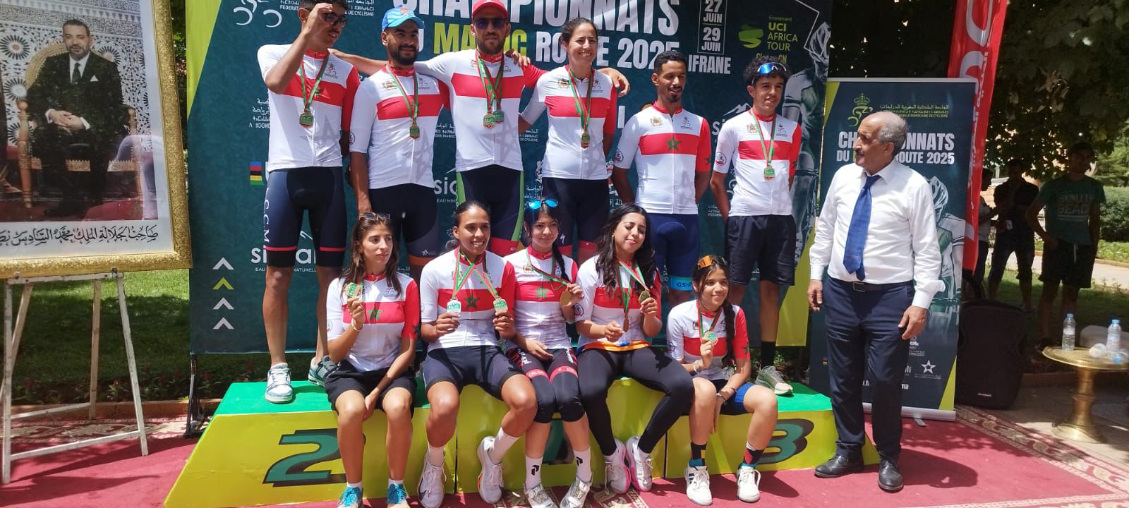 Le podium du championnat du Maroc de contre-la-montre élite femmes et hommes seniors.