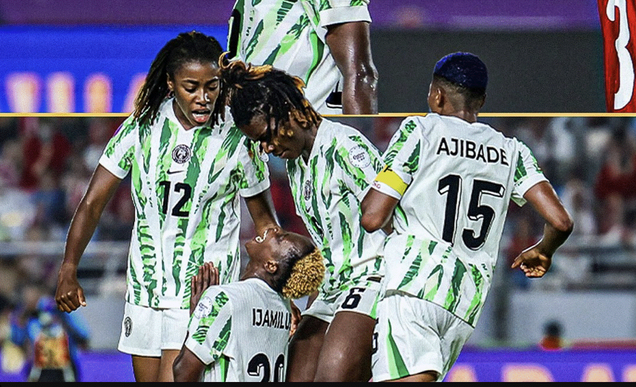 Nigeria sacré face au Maroc en finale de la CAN féminine 2025, célébration des joueuses nigérianes après le troisième but