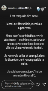 alt= Le message d'adieu d'Azzedine Ounahi à l'OM.