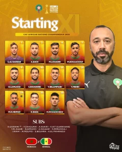 alt= Le Onze du Maroc face au Sénégal au CHAN 2024