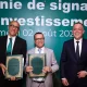 Jouad Ziyat, les représentants de Marsa Maroc et Fouzi Lekjaa, président de la FRMF, lors de la signature de la convention d’investissement avec le Raja, en présence de Fouzi Lekjaa.