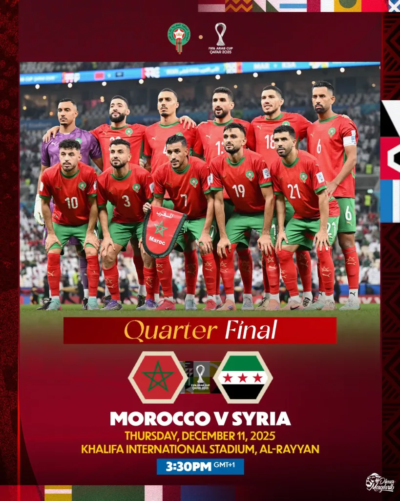 alt= Maroc vs Syrie : l'affiche des quarts de finale de la Coupe arabe 2025
