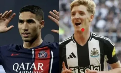 alt= PSG Newcastle duel entre Hakimi et Anthony Gordon.
