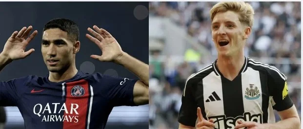 alt= PSG Newcastle duel entre Hakimi et Anthony Gordon