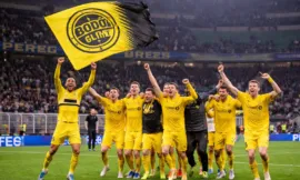 alt= résultats barrage Ligue des champions. Les joueurs de Bodo/Glimt célébrant leur qualification en 8e de finale face à l'Inter Milan.