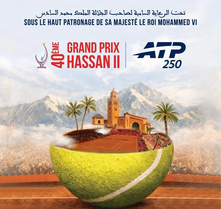 alt= Le GP Hassan II de tennis 2026 se tiendra du 30 mars au 5 avril à Marrakech.