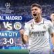 Alt= Real Madrid – Manchester City : Federico Valverde célèbre son triplé lors de la victoire 3-0 du Real Madrid en Ligue des champions au Santiago Bernabéu