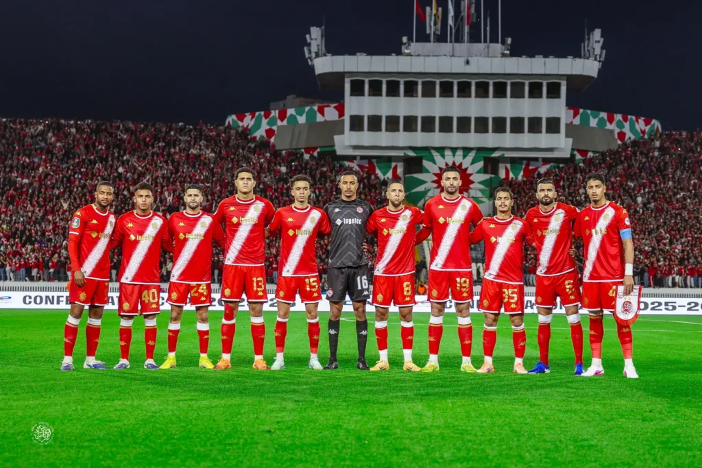 alt= Le Onze du WAC aligné face à l'Olympic Safi en quart de finale retour de la Coupe de la CAF.