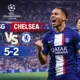 alt= PSG – Chelsea : les joueurs du Paris Saint-Germain célèbrent un but lors de la victoire 5-2 face aux Blues en Ligue des champions