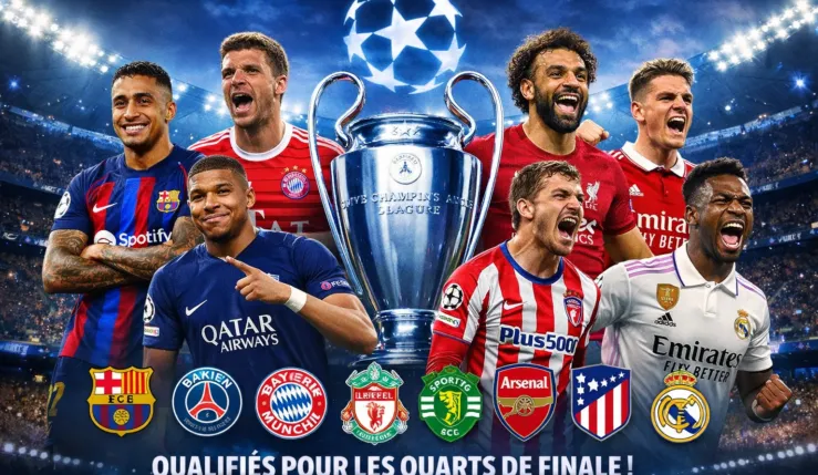 Alt= les huit équipes qualifiées en quart de finale de la Ligue des champions UEFA.