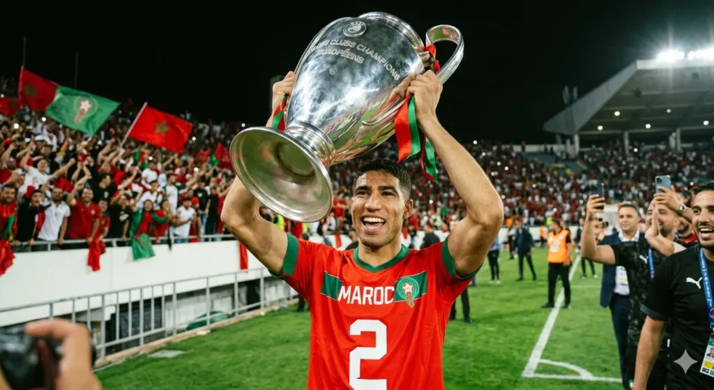 alt= Achraf Hakimi remporte sa troisième Ligue des champions UEFA.