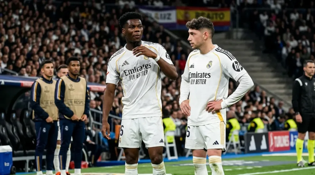Alt= Real bagarre entre Tchouaméni Valverde.