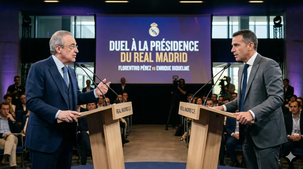 Alt= élections presidentielles au Real Madrid duel entre Florentino Pérez et Enrique Riquelme.