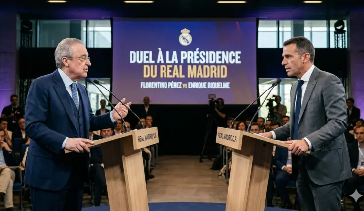 Alt= élections presidentielles au Real Madrid duel entre Florentino Pérez et Enrique Riquelme.
