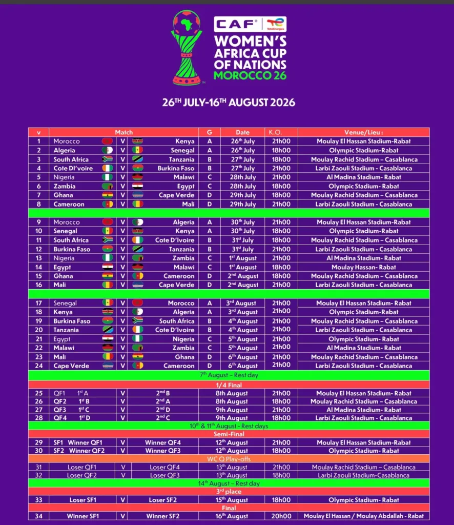 alt= CAN féminine Maroc 2026 calendrier complet