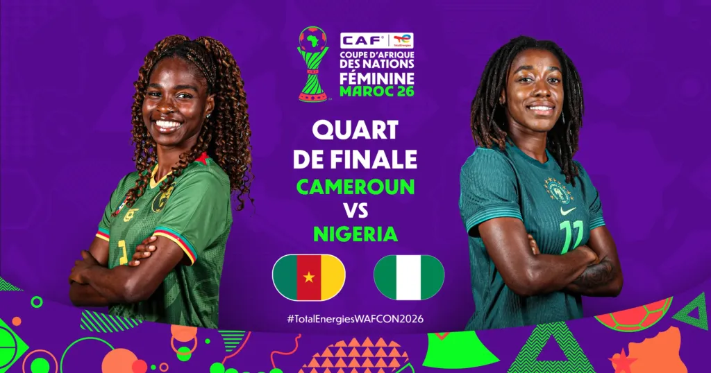 alt= Le Cameroun mène à la pause face au Nigeria (1-0).